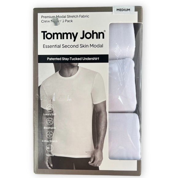 Tommy John Essential Second Skin Modal Stay Tucked Undershirt Medium White New‎ - Picture 1 of 6